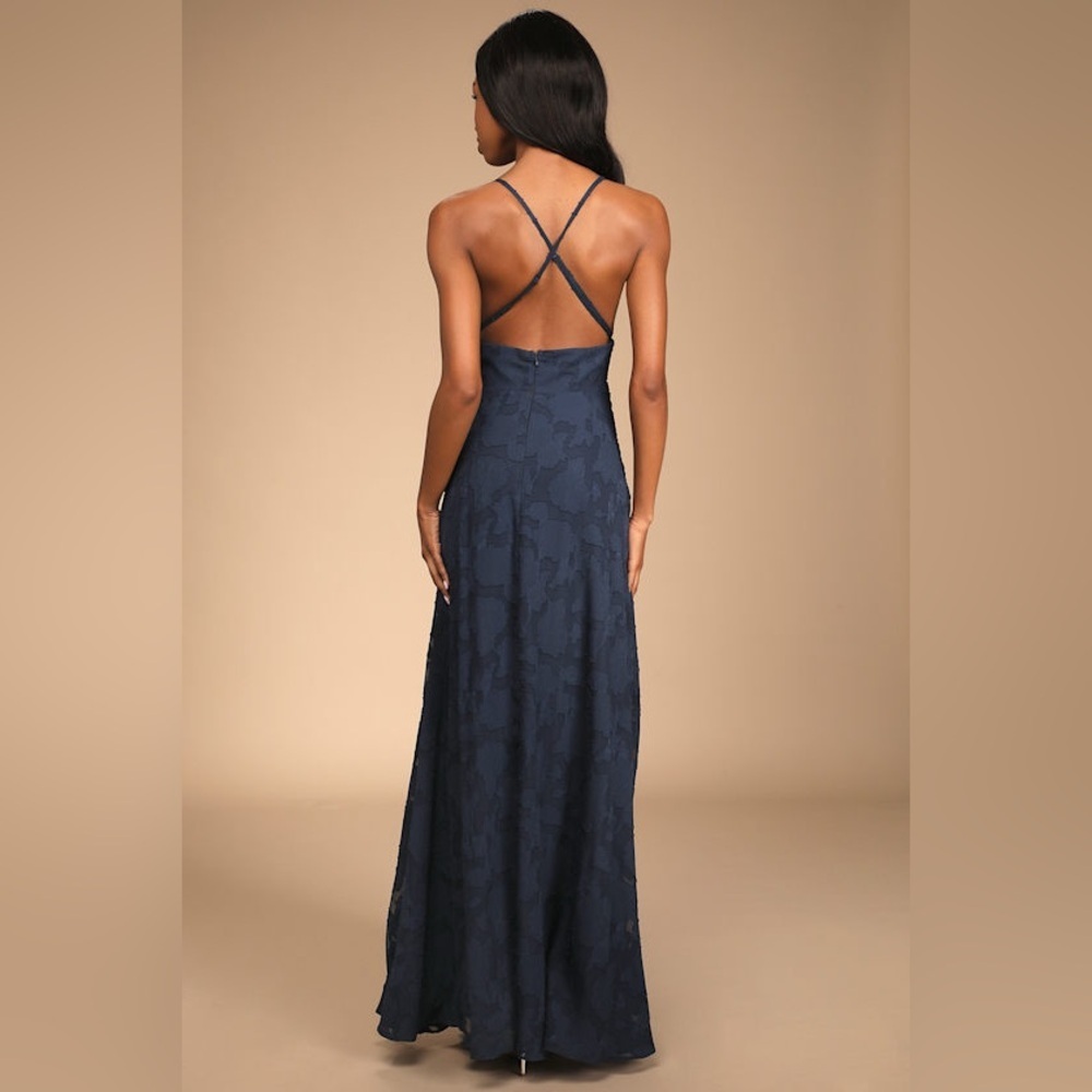 NWT Lulus Let There Be Romance Blue Burnout Floral Maxi Wedding Guest Dress L - Picture 4 of 16